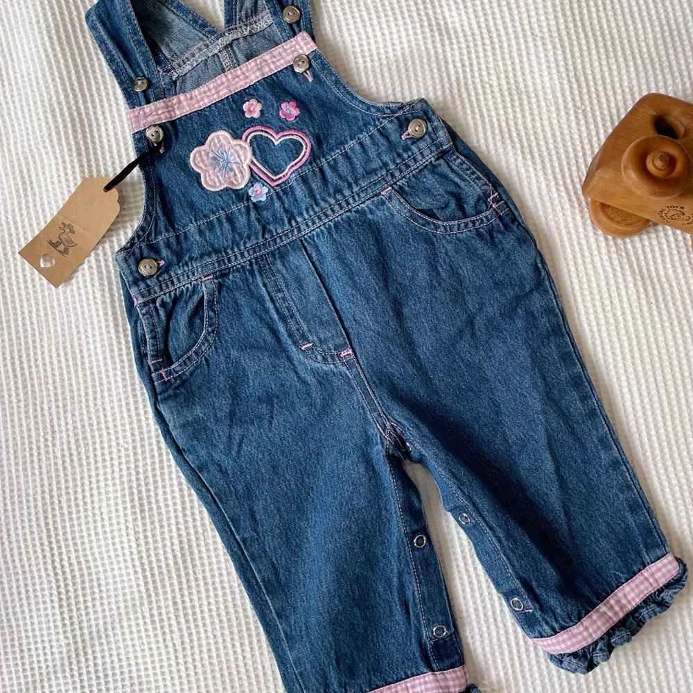 Charming Kids Denim Overalls with Pink Details